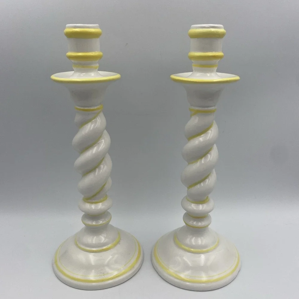 Vintage‎ Italian 1970s Hand Painted Spiral Barley Twist Pottery Candlesticks 11